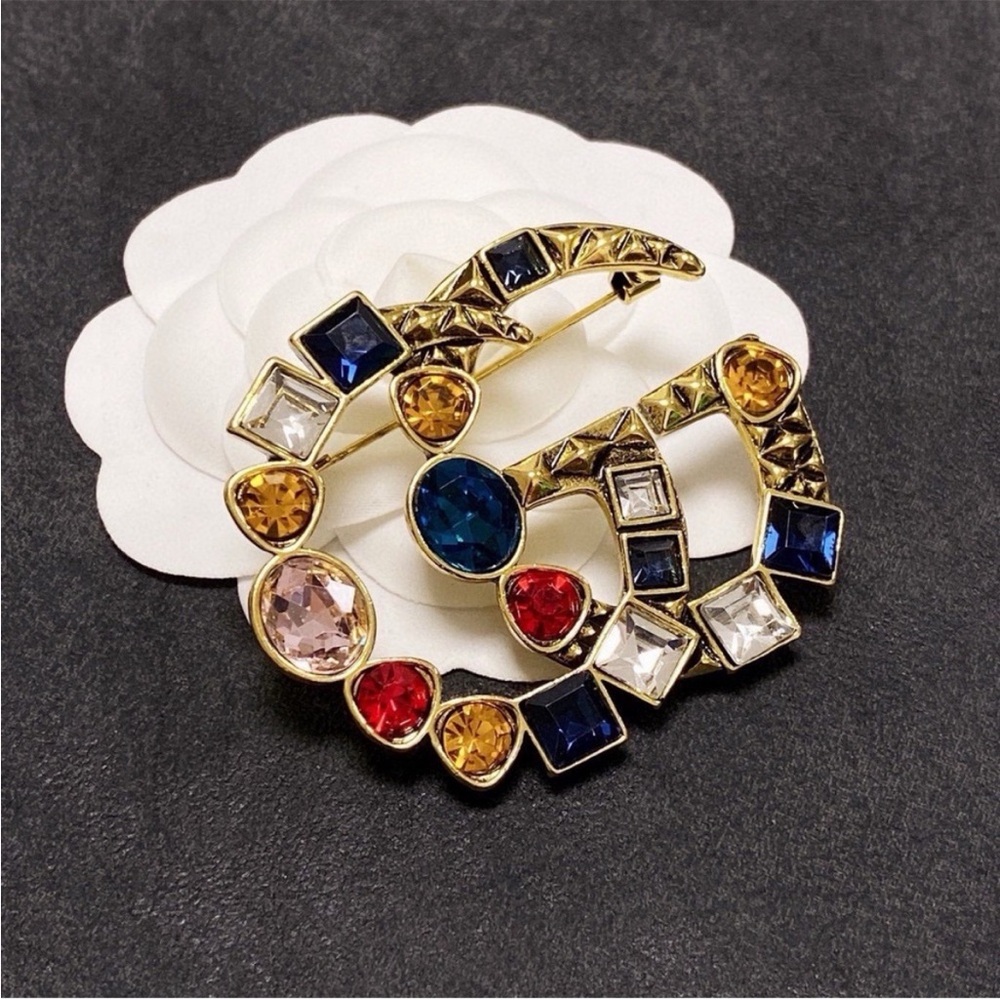 Gold-Tone Multicolor Crystal Circular Brooch - Women Jewelry